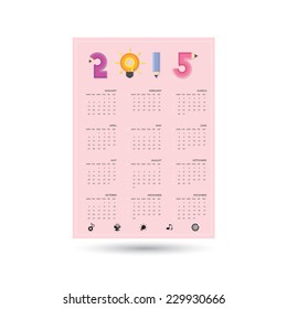 Creative calendar 2015 design template with business or education concept. Start on sunday by weekly. Vector illustration.