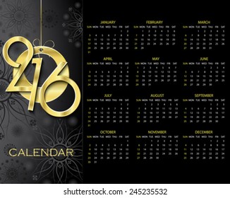 Creative Calendar 2016 vector design template on dark background