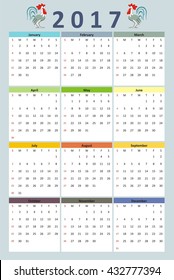 Creative calendar 2017 year rooster. Calendar 2017 vector