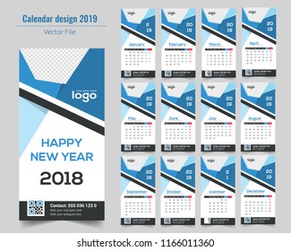 Creative Calendar for 2019 Year. Modern Vector Design Print Template with Place for Photo.
