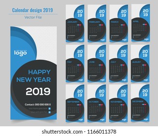 Creative Calendar for 2019 Year. Modern Vector Design Print Template with Place for Photo.