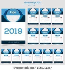 Creative Calendar for 2019 Year. Modern Vector Design Print Template with Place for Photo.