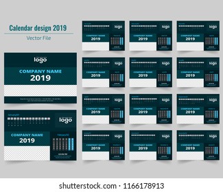 Creative Calendar for 2019 Year. Modern Vector Design Print Template with Place for Photo.
