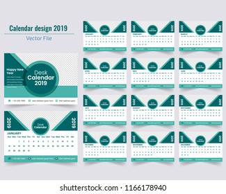 Creative Calendar for 2019 Year. Modern Vector Design Print Template with Place for Photo.