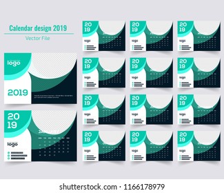 Creative Calendar for 2019 Year. Modern Vector Design Print Template with Place for Photo.