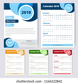 Creative Calendar for 2019 Year. Modern Vector Design Print Template.