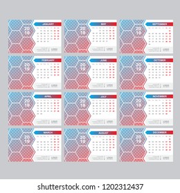 Creative Calendar for 2019 Year. Modern Vector Design Print Template with Place for Photo.