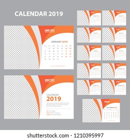 Creative Calendar for 2019 Year. Modern Vector Design Print Template with Place for Photo.
