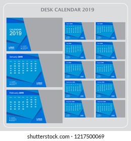 Creative Calendar for 2019 Year. Modern Vector Design Print Template with Place for Photo.