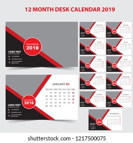 Creative Calendar for 2019 Year. Modern Vector Design Print Template with Place for Photo.