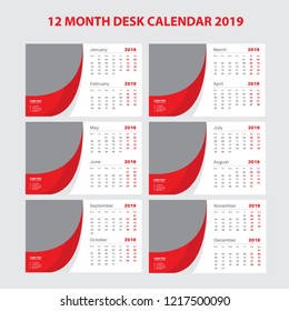 Creative Calendar for 2019 Year. Modern Vector Design Print Template with Place for Photo.