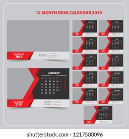 Creative Calendar for 2019 Year. Modern Vector Design Print Template with Place for Photo.