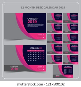 Creative Calendar for 2019 Year. Modern Vector Design Print Template with Place for Photo.