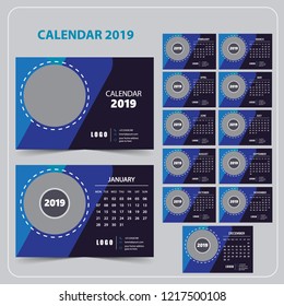 Creative Calendar for 2019 Year. Modern Vector Design Print Template with Place for Photo.