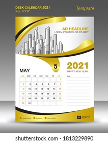 Creative Calendar 2021 template gold background concept, May month, Desk Calendar vector design, Wall calendar