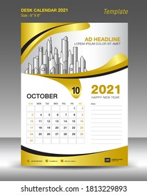 Creative Calendar 2021 template gold background concept, October month, Desk Calendar vector design, Wall calendar