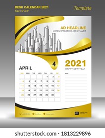 Creative Calendar 2021 template gold background concept, April month, Desk Calendar vector design, Wall calendar