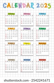 Calendario creativo 2025 en grid