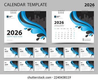 Creative calendar 2026 Set template, Set of 12 Months, desk calendar 2026, Planner, Week starts on Sunday, Stationery design, Wall calendar 2026 template, printing, business cover design, vector
