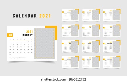 Creative calendar design template yellow color 2021