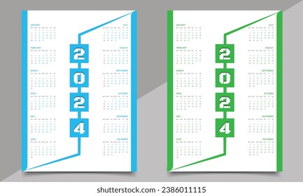 Creative calendar design. Wall or one-page calendar design template.
