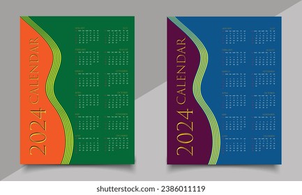 Creative calendar design. Wall or one-page calendar design template.
