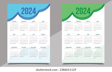 Creative calendar design. Wall or one-page calendar design template.