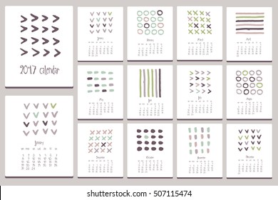 Creative calendar. Hand drawn doodle elements.