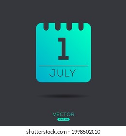 Creative calendar page with single day (1 July), Vector illustration.