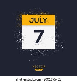 Kreative Kalenderseite mit einem einzigen Tag (7. Juli), Vektorgrafik.