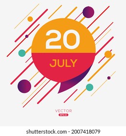 Creative calendar page with single day (20 July), Vector illustration.