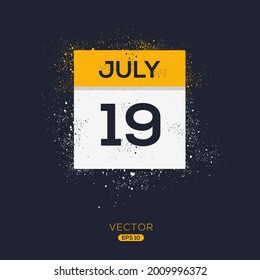 Creative calendar page with single day (19 July), Vector illustration.
