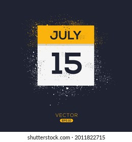 Creative calendar page with single day (15 July), Vector illustration.