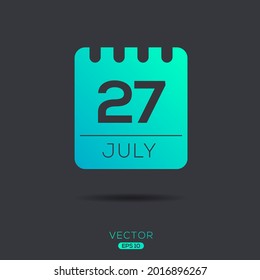 Página de calendario creativo con un solo día (27 de julio), Ilustración vectorial.