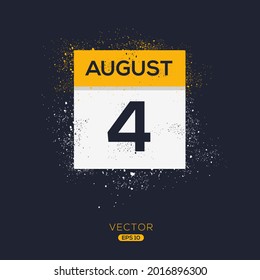 Creative calendar page with single day (4 August), Vector illustration.