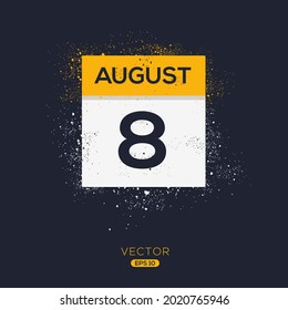 Creative calendar page with single day (8 August), Vector illustration.