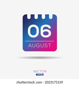 Creative calendar page with single day (6 August), Vector illustration.