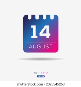 Creative calendar page with single day (14 August), Vector illustration.
