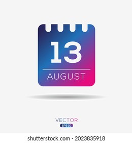 Creative calendar page with single day (13 August), Vector illustration.