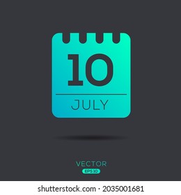 Creative calendar page with single day (10 July), Vector illustration.