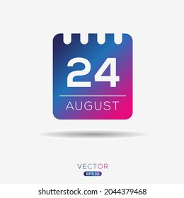 Creative calendar page with single day (24 August), Vector illustration.