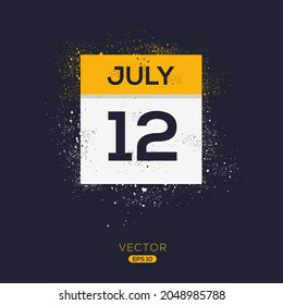 Kreative Kalenderseite mit einem einzigen Tag (12. Juli), Vektorgrafik.