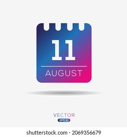 Creative calendar page with single day (11 August), Vector illustration.