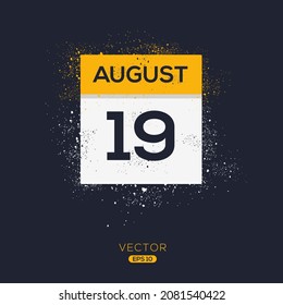 Creative calendar page with single day (19 August), Vector illustration.