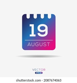 Página de calendario creativo con un solo día (19 de agosto), Ilustración vectorial.