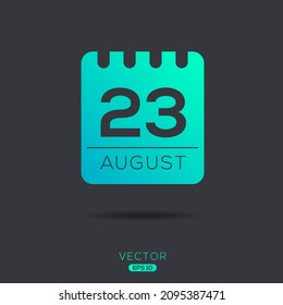 Creative calendar page with single day (23 August), Vector illustration.