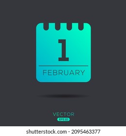 Página de calendario creativo con un solo día (1 de febrero), Ilustración vectorial.