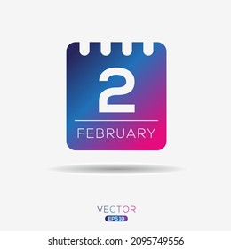Kreative Kalenderseite mit einem einzigen Tag (2. Februar), Vektorgrafik.