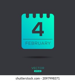 Creative calendar page with single day (4 February), Vector illustration.