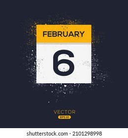 Creative calendar page with single day (6 February), Vector illustration.